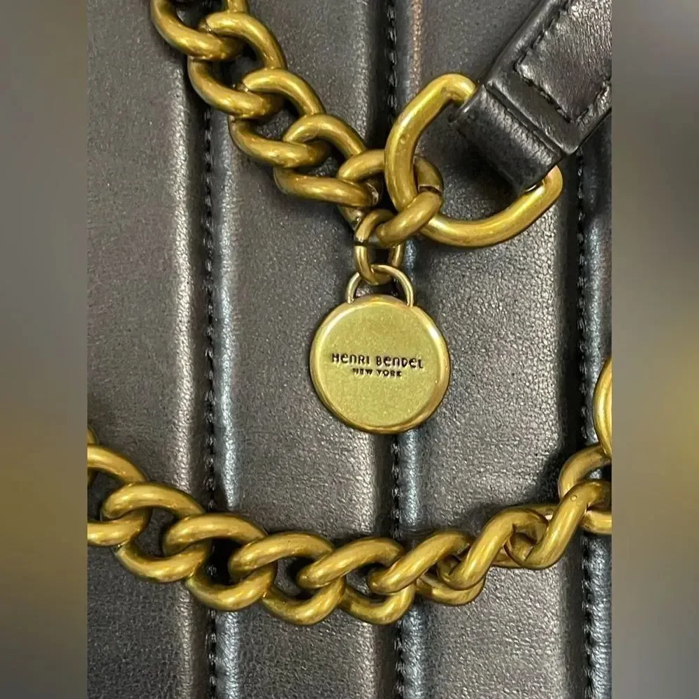 Henri Bendel Black Quilted Laptop Bag with chain handles